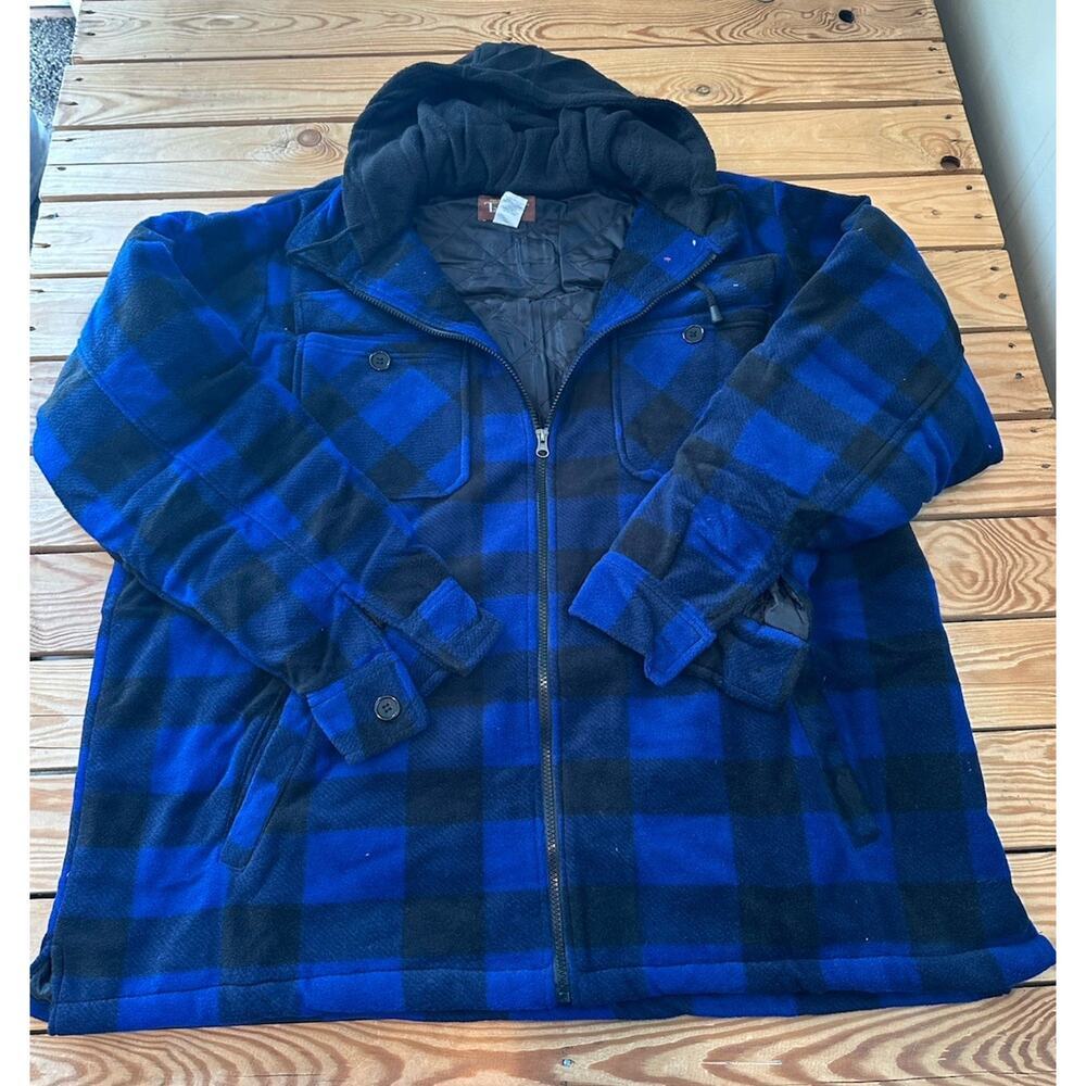 NEW Tailgater Men’s Blue Check Fleece Full Zip Hooded Jacket Size 2XL